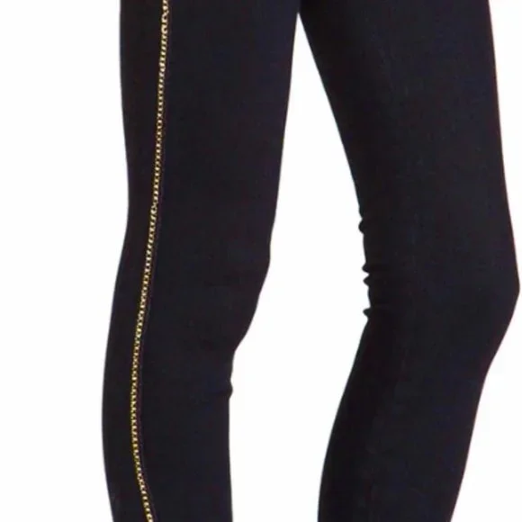 New HUDSON Luna Super Skinny jeans w/gold chainlink trim - Picture 2 of 7